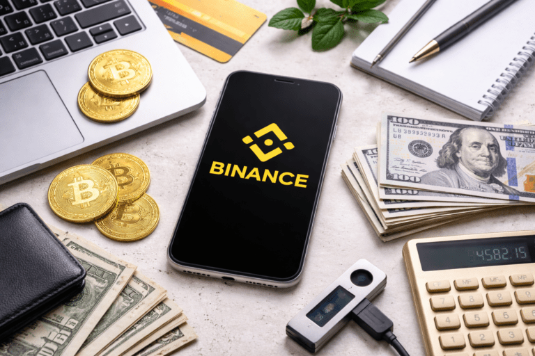 Ilustracija kriptovaluta i mobilne aplikacije za trgovanje kao prikaz Binance iskustva