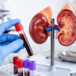 Povišen kreatinin u krvi – laboratorijska analiza krvi i model bubrega koji prikazuje procenu funkcije bubrega